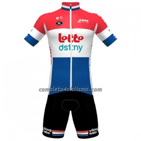 Completo Maglia + Pantaloncino con bretelle 2023 Lotto Dstny Campione Olandese Rosso Blu Bianco